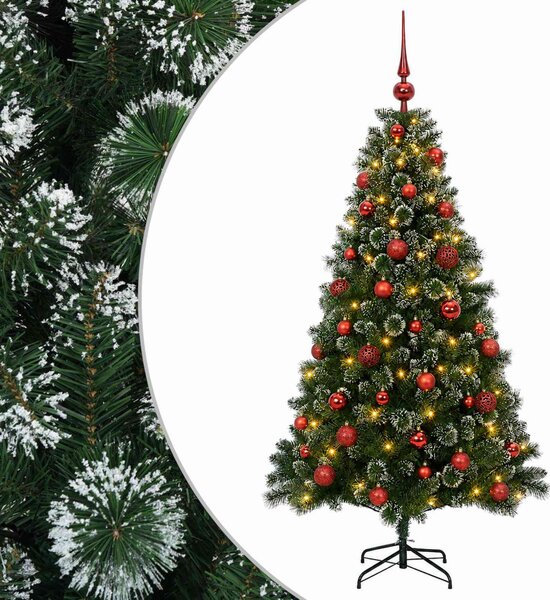 Műfenyő gömbökkel 120 cm 150 LED Meleg fehér PVC és fém Zöld