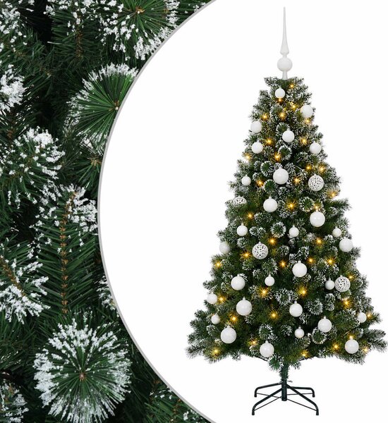 Műfenyő gömbökkel 120 cm 150 LED Meleg fehér PVC és fém Zöld