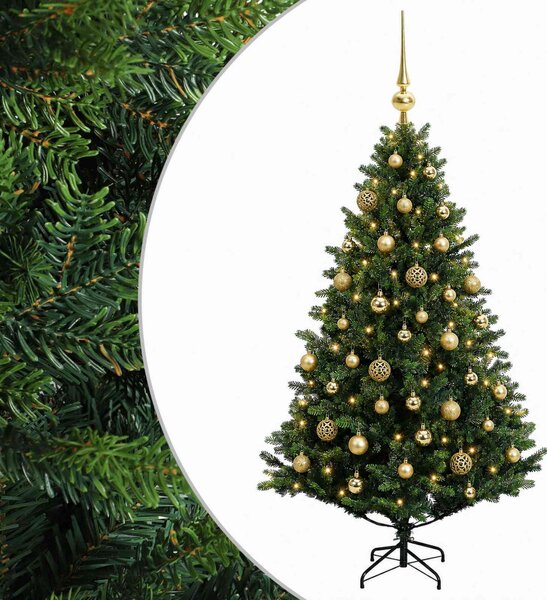 Műfenyő gömbökkel 120 cm 150 LED Meleg fehér PVC és fém Zöld