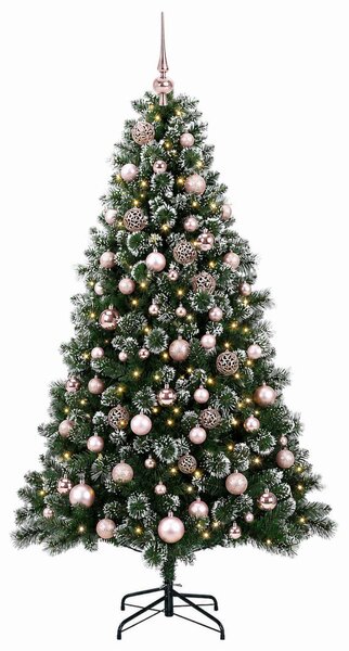 Műfenyő gömbökkel 180 cm 300 LED Meleg fehér PVC és fém Zöld