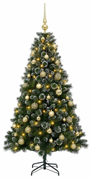 Műfenyő gömbökkel 120 cm 150 LED Meleg fehér PVC és fém Zöld