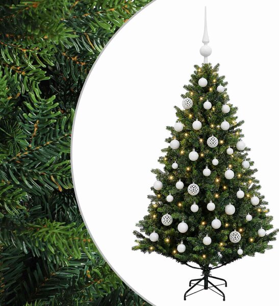 Műfenyő gömbökkel 120 cm 150 LED Meleg fehér PVC és fém Zöld