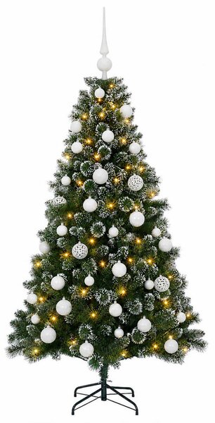Műfenyő gömbökkel 120 cm 150 LED Meleg fehér PVC és fém Zöld