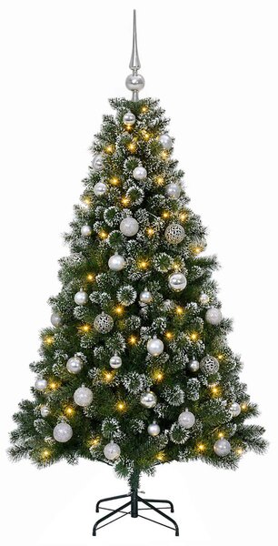 Műfenyő gömbökkel 120 cm 150 LED Meleg fehér PVC és fém Zöld
