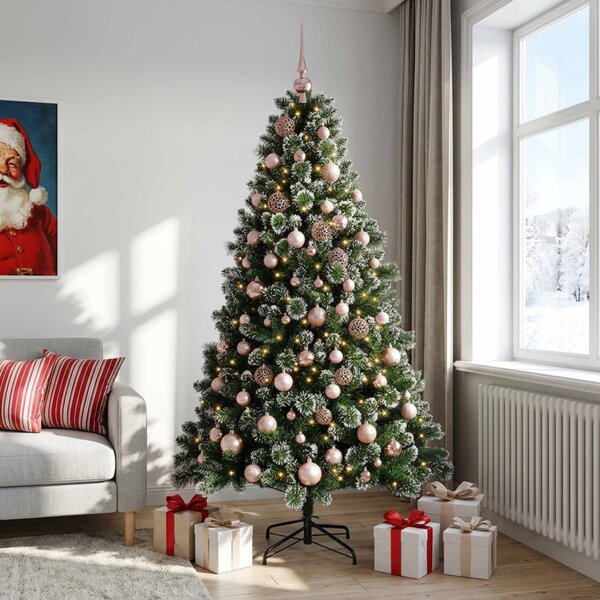 Műfenyő gömbökkel 180 cm 300 LED Meleg fehér PVC és fém Zöld