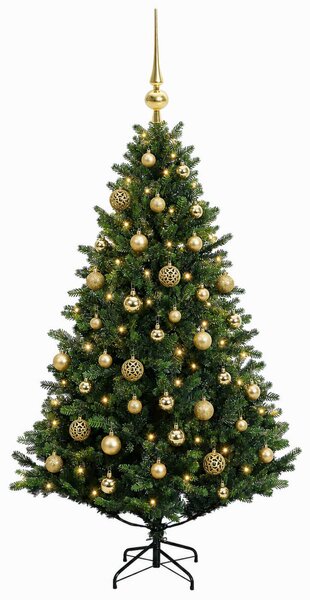 Műfenyő gömbökkel 120 cm 150 LED Meleg fehér PVC és fém Zöld