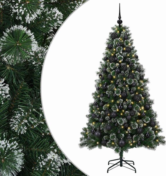 Műfenyő gömbökkel 180 cm 300 LED Meleg fehér PVC és fém Zöld
