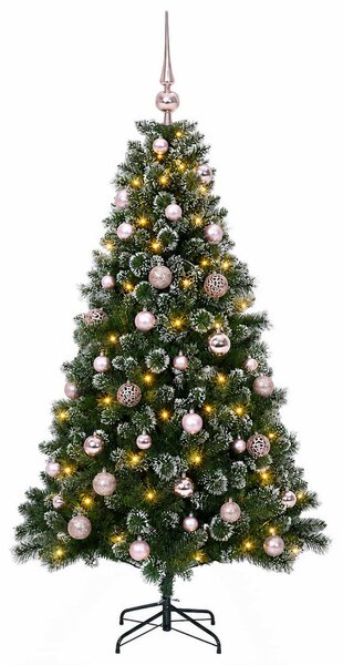 Műfenyő gömbökkel 120 cm 150 LED Meleg fehér PVC és fém Zöld