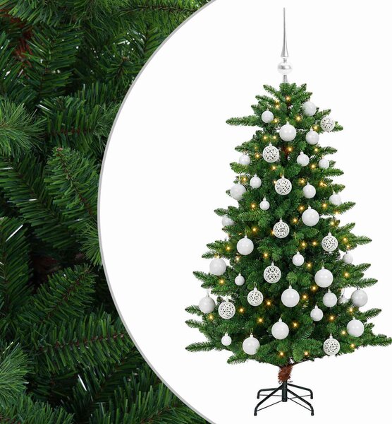 Műfenyő gömbökkel 120 cm 150 LED Meleg fehér PVC és fém Zöld