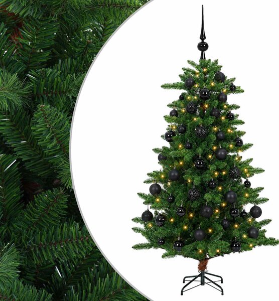 Műfenyő gömbökkel 120 cm 150 LED Meleg fehér PVC és fém Zöld