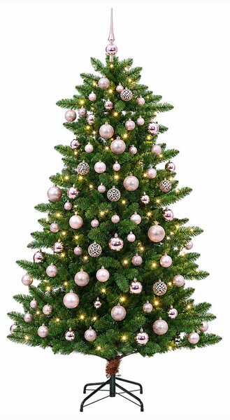 Műfenyő gömbökkel 180 cm 300 LED Meleg fehér PVC és fém Zöld