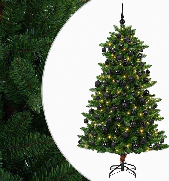 Műfenyő gömbökkel 180 cm 300 LED Meleg fehér PVC és fém Zöld