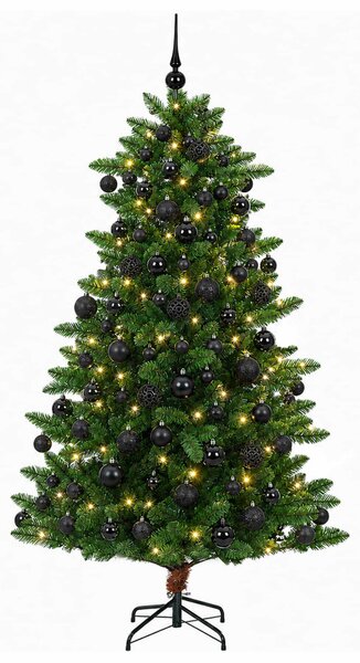 Műfenyő gömbökkel 180 cm 300 LED Meleg fehér PVC és fém Zöld