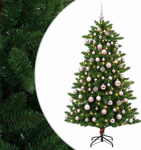 Műfenyő gömbökkel 180 cm 300 LED Meleg fehér PVC és fém Zöld