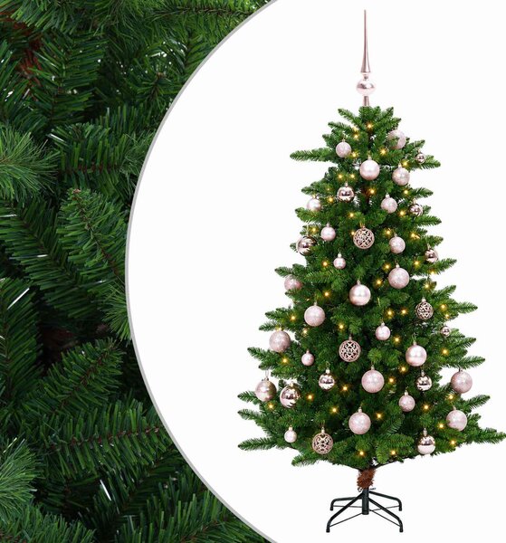 Műfenyő gömbökkel 120 cm 150 LED Meleg fehér PVC és fém Zöld