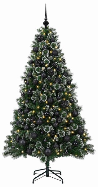 Műfenyő gömbökkel 180 cm 300 LED Meleg fehér PVC és fém Zöld