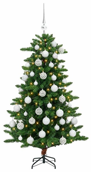 Műfenyő gömbökkel 120 cm 150 LED Meleg fehér PVC és fém Zöld