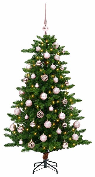 Műfenyő gömbökkel 120 cm 150 LED Meleg fehér PVC és fém Zöld