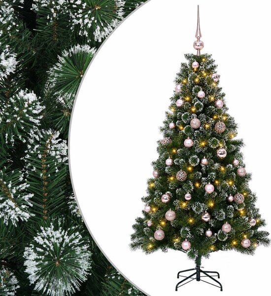 Műfenyő gömbökkel 120 cm 150 LED Meleg fehér PVC és fém Zöld