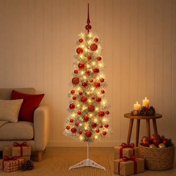 Karcsú műkarácsonyfa gömbökkel 150 cm 150 LED Meleg fehér