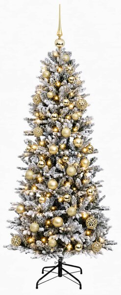 Műkarácsonyfa gömbbel 150 cm 150 LED Meleg fehér PVC és PE