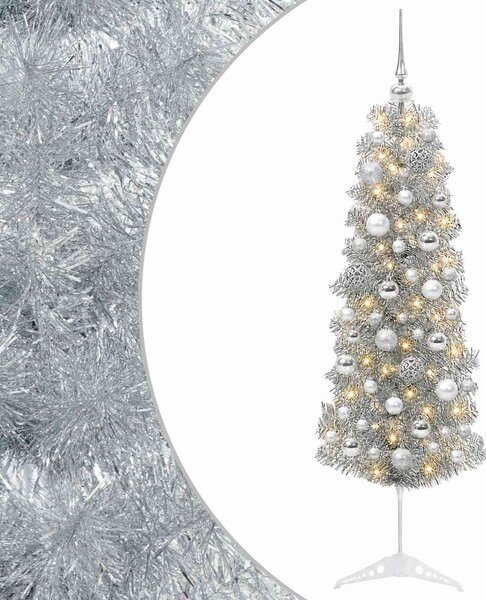 Karcsú műkarácsonyfa gömbökkel 150 cm 150 LED Meleg fehér