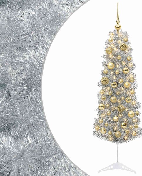 Karcsú műkarácsonyfa gömbökkel 150 cm 150 LED Meleg fehér