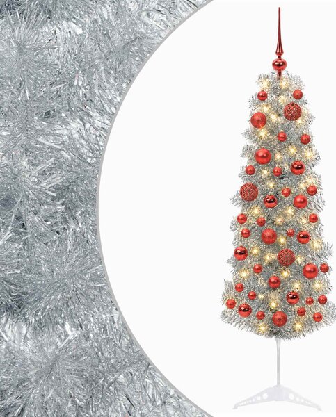 Karcsú műkarácsonyfa gömbökkel 150 cm 150 LED Meleg fehér