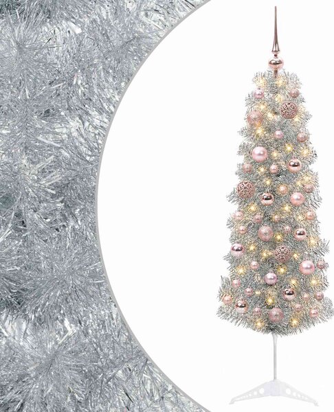 Karcsú műkarácsonyfa gömbökkel 150 cm 150 LED Meleg fehér