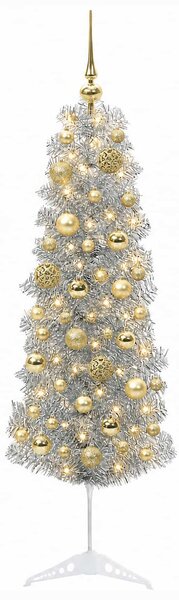 Karcsú műkarácsonyfa gömbökkel 150 cm 150 LED Meleg fehér