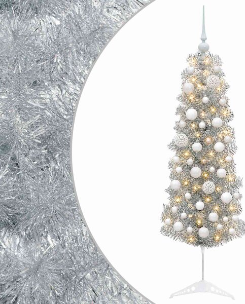 Karcsú műkarácsonyfa gömbökkel 150 cm 150 LED Meleg fehér