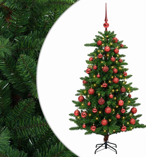 Műfenyő gömbökkel 120 cm 150 LED Meleg fehér PVC és fém Zöld