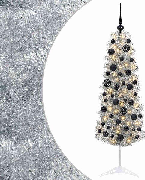 Karcsú műkarácsonyfa gömbökkel 150 cm 150 LED Meleg fehér