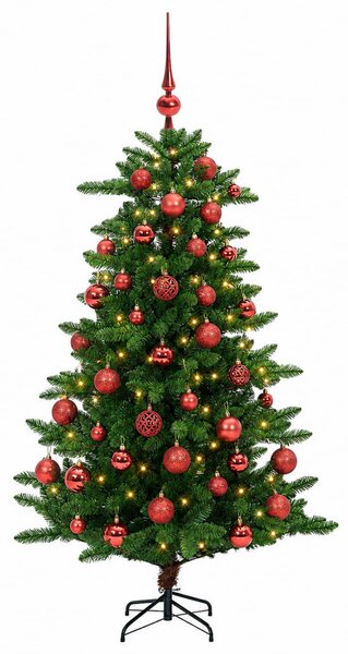 Műfenyő gömbökkel 120 cm 150 LED Meleg fehér PVC és fém Zöld