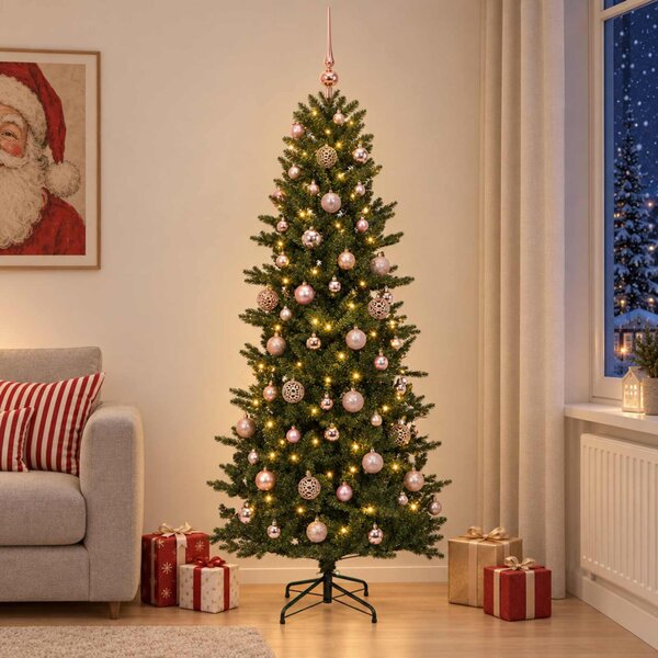 Műkarácsonyfa gömbbel 180 cm 300 LED Meleg fehér PVC és PE Zöld