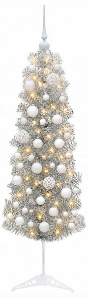 Karcsú műkarácsonyfa gömbökkel 150 cm 150 LED Meleg fehér