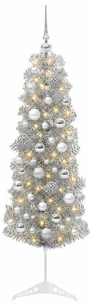 Karcsú műkarácsonyfa gömbökkel 150 cm 150 LED Meleg fehér