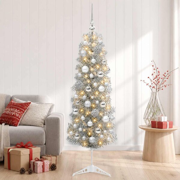 Karcsú műkarácsonyfa gömbökkel 150 cm 150 LED Meleg fehér