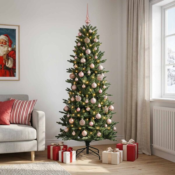 Műkarácsonyfa gömbbel 180 cm 300 LED Meleg fehér PVC és PE Zöld