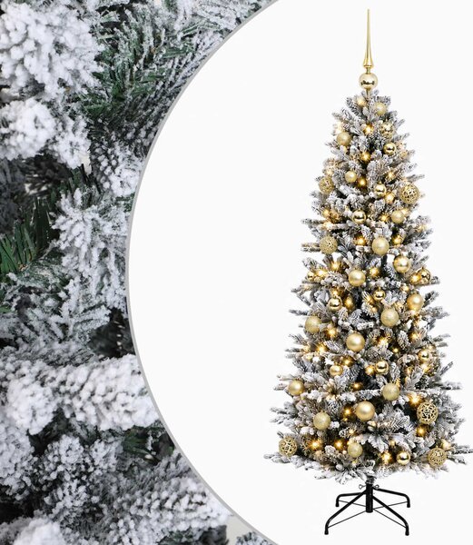 Műkarácsonyfa gömbbel 150 cm 150 LED Meleg fehér PVC és PE