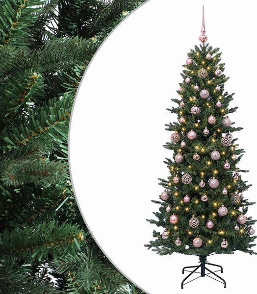 Műkarácsonyfa gömbbel 180 cm 300 LED Meleg fehér PVC és PE Zöld