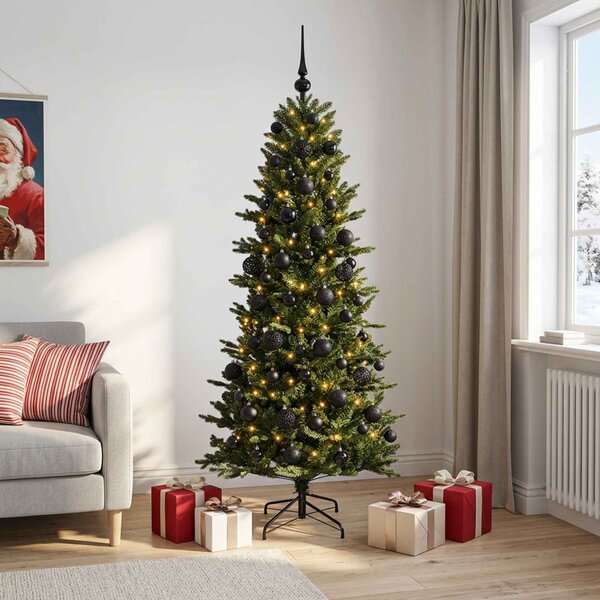 Műkarácsonyfa gömbbel 180 cm 300 LED Meleg fehér PVC és PE Zöld