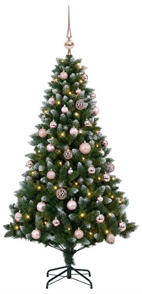 Műfenyő gömbökkel 120 cm 150 LED Meleg fehér PVC és fém Zöld