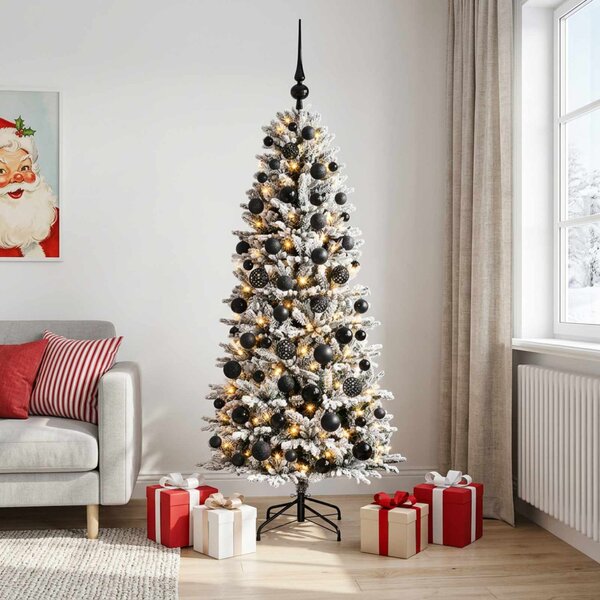 Műkarácsonyfa gömbbel 180 cm 300 LED Meleg fehér PVC és PE