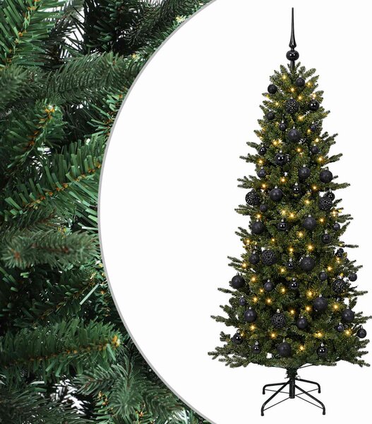 Műkarácsonyfa gömbbel 180 cm 300 LED Meleg fehér PVC és PE Zöld