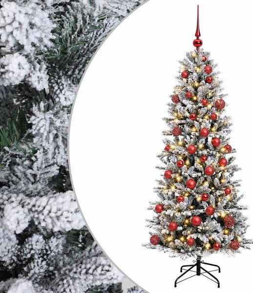Műkarácsonyfa gömbbel 150 cm 150 LED Meleg fehér PVC és PE