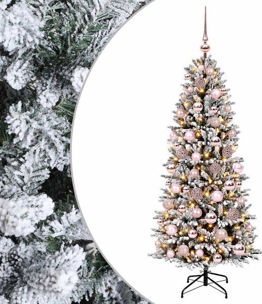 Műkarácsonyfa gömbbel 180 cm 300 LED Meleg fehér PVC és PE