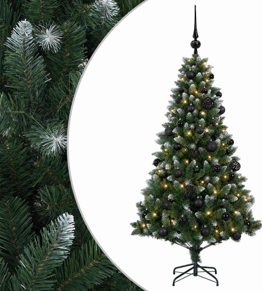 Műfenyő gömbökkel 120 cm 150 LED Meleg fehér PVC és fém Zöld