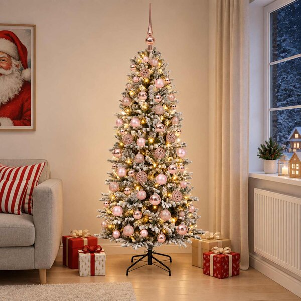 Műkarácsonyfa gömbbel 180 cm 300 LED Meleg fehér PVC és PE