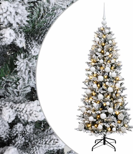 Műkarácsonyfa gömbbel 150 cm 150 LED Meleg fehér PVC és PE